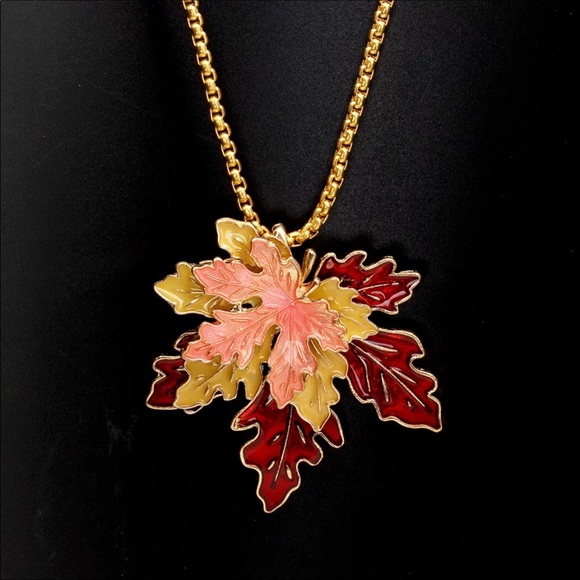Orange Red Yellow Fall Colored Maple Leaves Necklace 🍁 - Picture 2 of 7